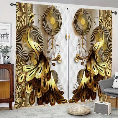 2 elegantes cortinas con estampado de flores doradas para decorar el hogar, tratamiento de ventanas para dormitorio, oficina, cocina, sala de estar y estudio.