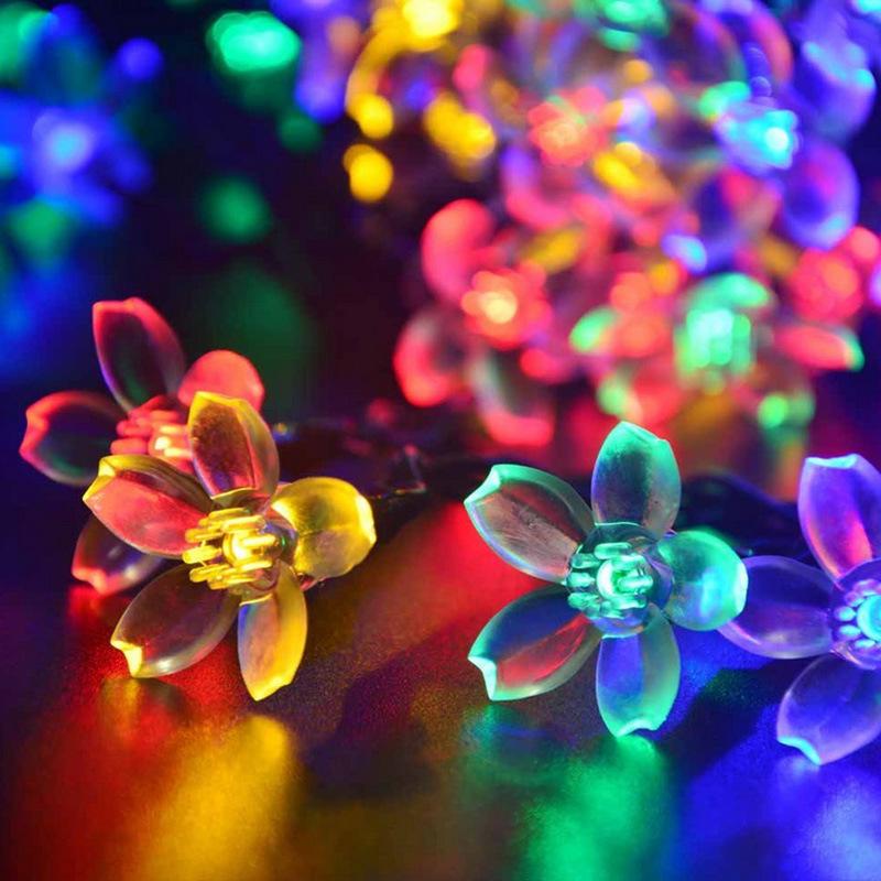 1PC Luci a stringa solari 5M Luci da giardino con fiori di ciliegio Luci a stringa LED Luci da fata per esterni Ghirlanda di fiori da strada