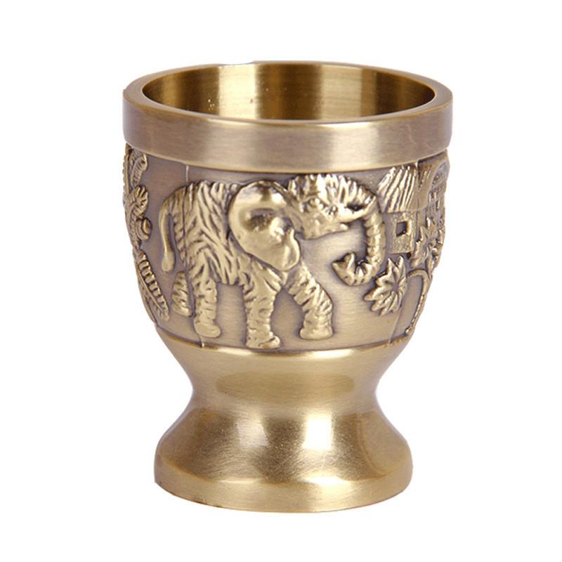 

Vintage Brass Liquor Glass With Embossed Floral Design For Home Bar Enthusiasts