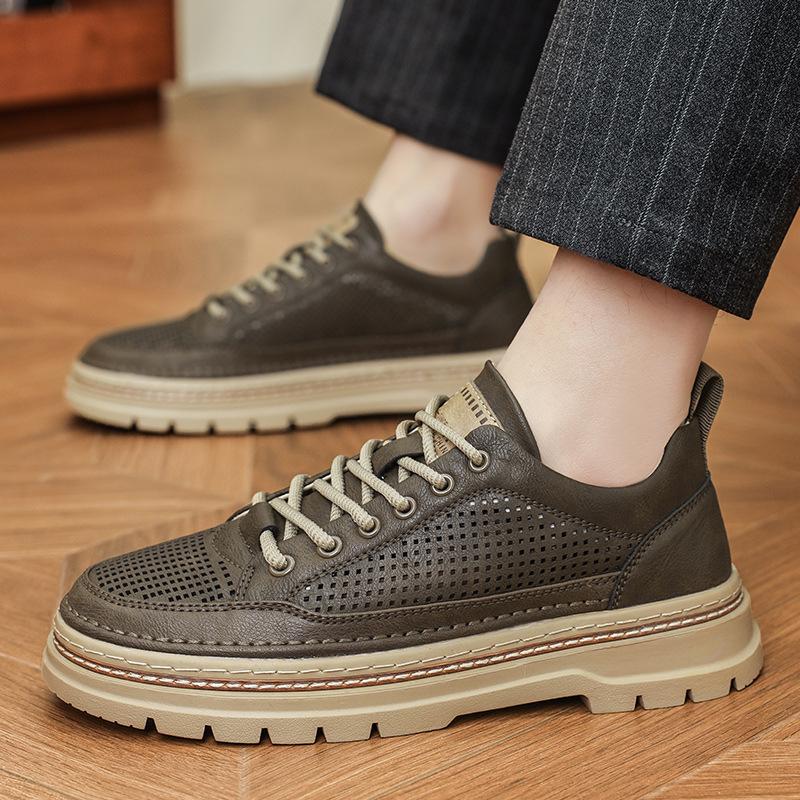 

Туфли Мартин из полой кожи мужские 2025 новые кожаные летние дышащие британские повседневные уличные ретро рабочие мужские туфли 44 хаки