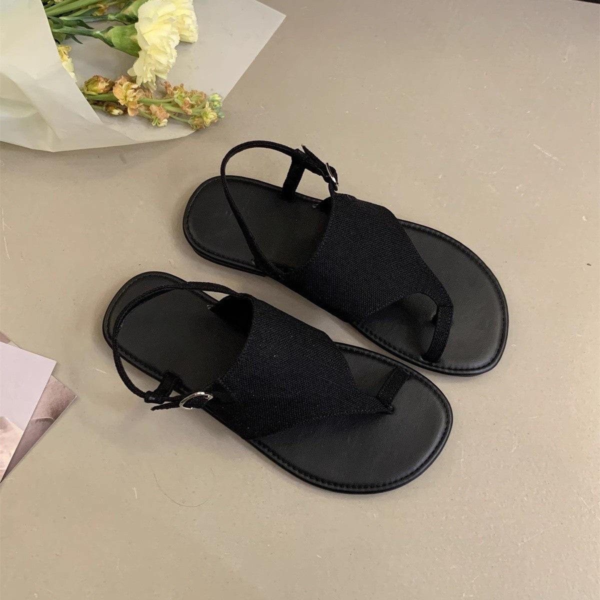 

Linen toe sandals women s summer wear Mori retro toe Roman shoes vacation wind travel flat beach shoes 40