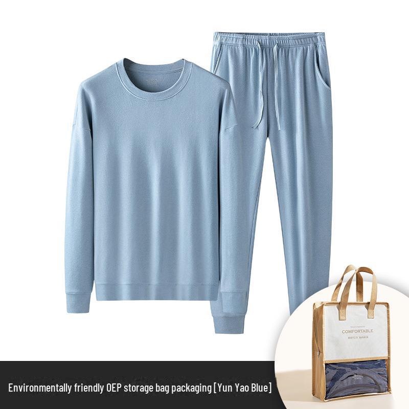 

Комплект мужского термобелья: Однотонный, круглый вырез, повседневный верх и низ на завязках для осени/зимы. XL