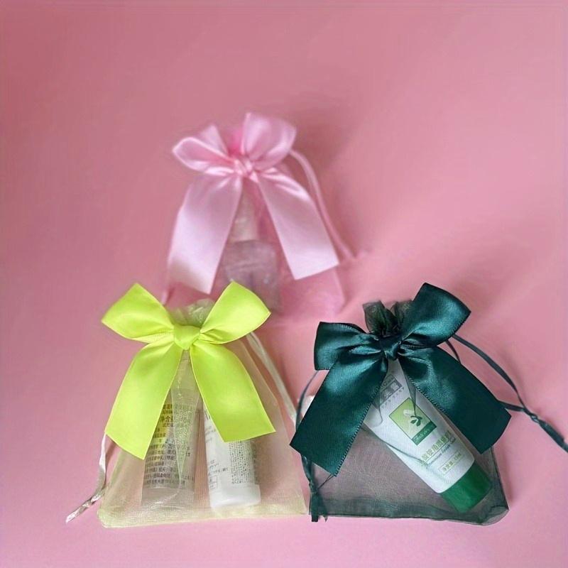 50pcs, Multi-Color Bow Tie Cute Transparent Nylon Elegant Ribbon Bag,Gift Packaging Bag, Luxury Jewelry Bag,Mesh Bag,Candle Bag