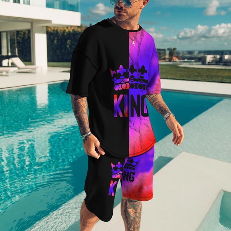 Männer Sets Kausalen Rundhals Flamme Drucken T-shirt Shorts Sport Lauf Anzug männer Shirts Trainingsanzüge Kurzarm Sportswear Mann