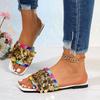 Women's Flat Sequined Sandals New Summer Square Toe Plus Size Slipper