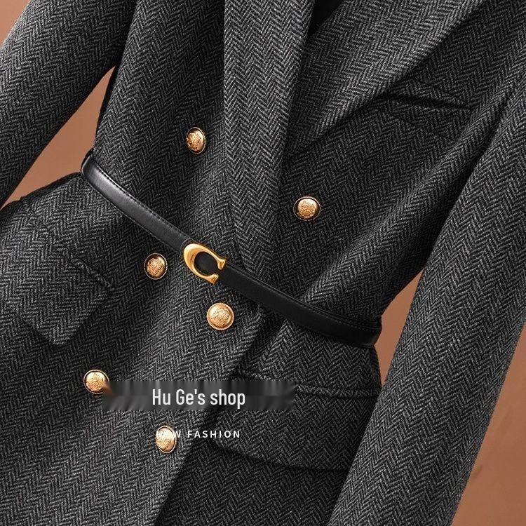 2025 Women's Double-Breasted Woolen Blazer: Mid-Length Autumn Winter Fashion Coat