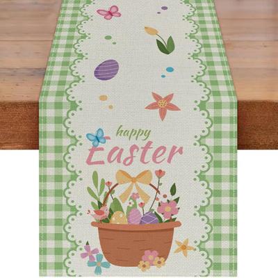Frühlings-Ostern-Thema Tischläufer 13x47 Zoll Frühlingsblumen Ostereier Druck Esszimmerdekoration Dekorative Tischläufer