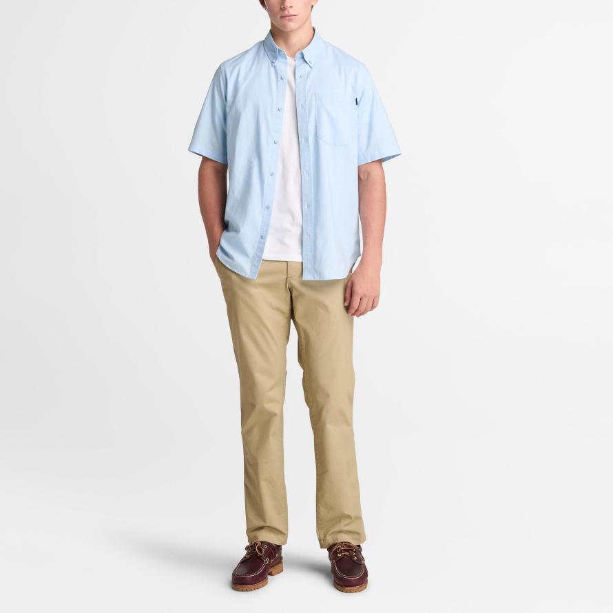 Timberland Ss25 Soft Comfortable Casual Breathable Short Sleeve Shirt Men Shirts Blue A6AX8-B02