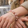Elegant Handmade Beaded Semi-Precious Stone Bracelet with 18K Copper-Plated Heart LOVE Pendant