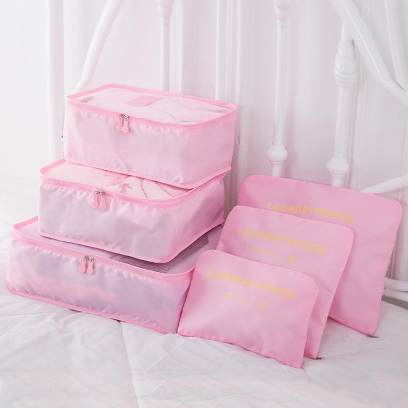 Six-Piece Travel Storage Bag Set for Clothing and Underwear with Four Compartment Suitcase Organizer
