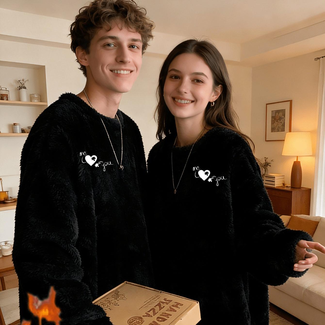 

2Pcs Couple Flannel Shirt Set - Soft Warm Matching Tops for Valentine s Day XXL абрикосовий