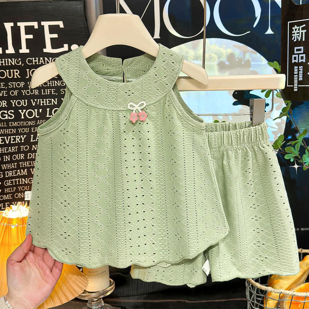 Summer Baby Girl Sweet Sleeveless Vest And Ruffled Shorts Two Piece Set Cute Stylish Kids Outfit For Toddler Girls