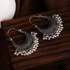 Ethnic Style Retro Temperament High-End Stud Earrings Silver Round Beads Beaded Fringed Earrings Women'S Crescent Light Luxury Earrings