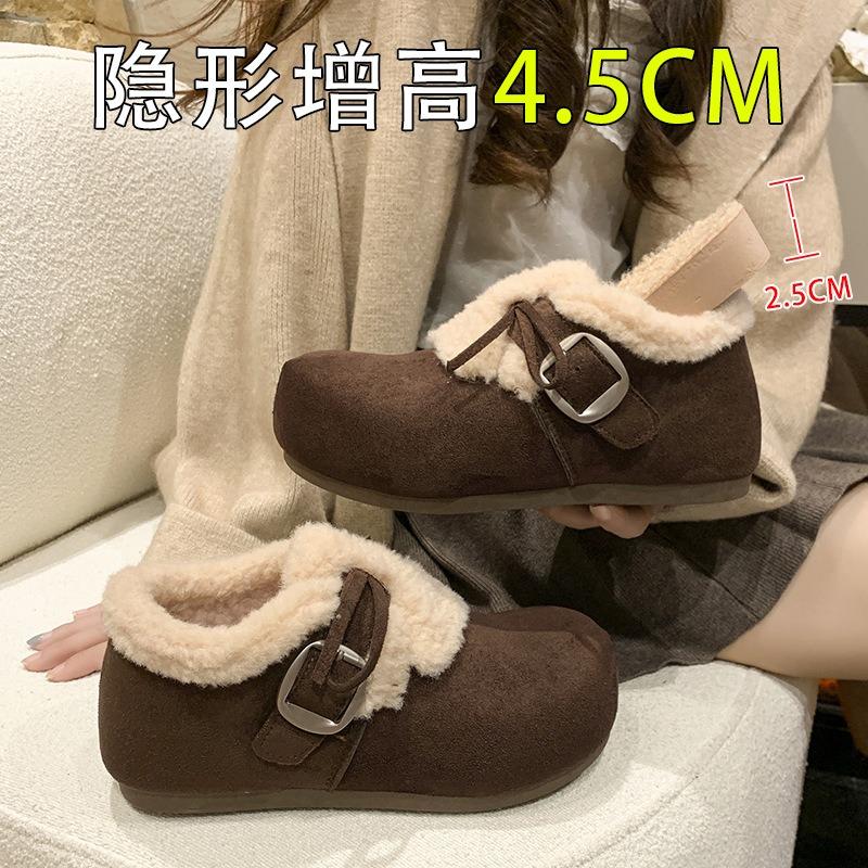 Damen Herbst- und Winter-Neuheiten mit flachem Boden, innen erhöhend, zum Schnüren, retro, flauschige Loafer, Baumwollschuhe und Plüsch-Schneestiefel