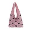 Soft Bow Knitting Shoulder Bag Sweet Casual Woven Handbag Elegant Beach Bag  Vacation