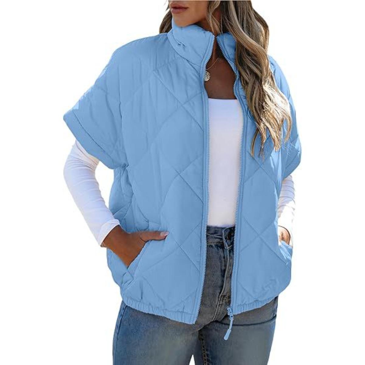 

2025 Winter Autumn Women s Casual Padded Jacket with Pockets Zipper Diamond Quilted Warm Outerwear S небо синє кольору