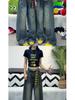 Retro Blue High Waist Wide Leg Jeans for Women - Floor Length, Loose Fit, Trendy Autumn Style.