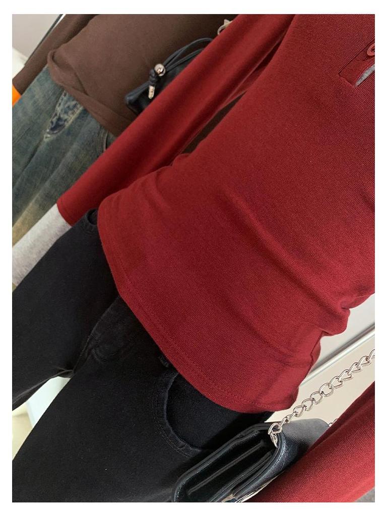 Stylish Contrast Color Faux Two-Piece Long-Sleeve Top for Women