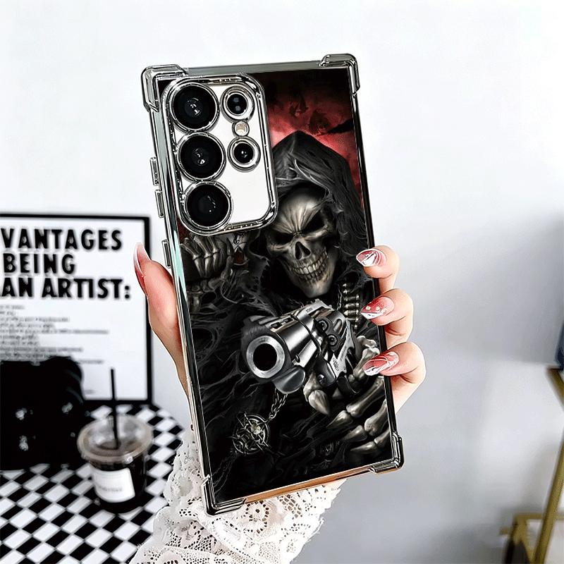 

Reaper Skull Skeleton Gun Soft Phone Case For Samsung Galaxy S26 Ultra S25 Edge S24 FE S23 Plus S22 S21 + S20 Plating Anti-Fall Samsung S20 FE