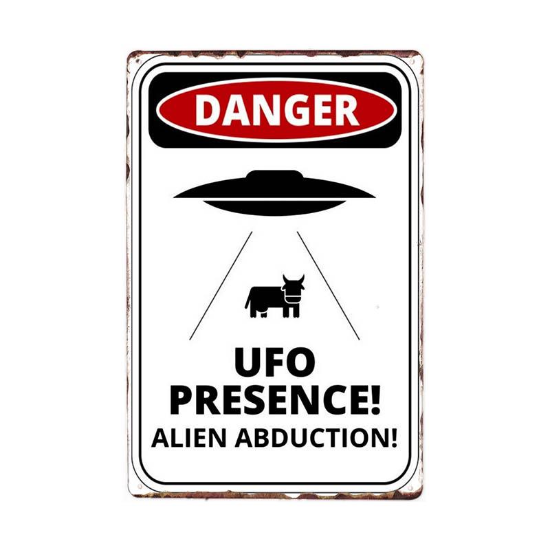 DORA Tin Sign Warning Area Metal Tin Sign UFO Vintage Wall Plaques Art Poster Decoration Painting Home Decor Xcm