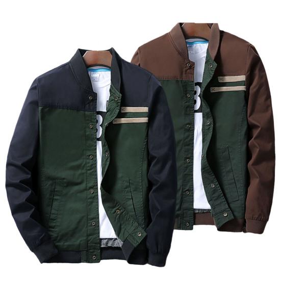 Autumn Men Jacket Color Block Stand Collar Single Breasted Slim Fit Ribbed Cuff Coat Streetwear