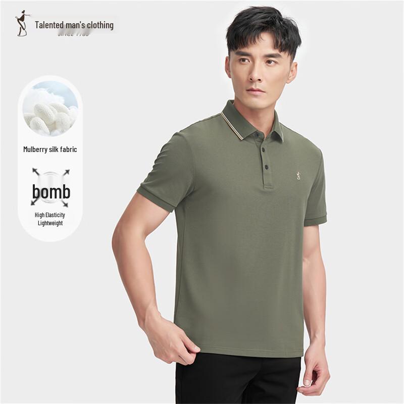 Men s Silk Blend Short Sleeve Polo Shirt with Embroidered Logo & Colorblock Collar 56