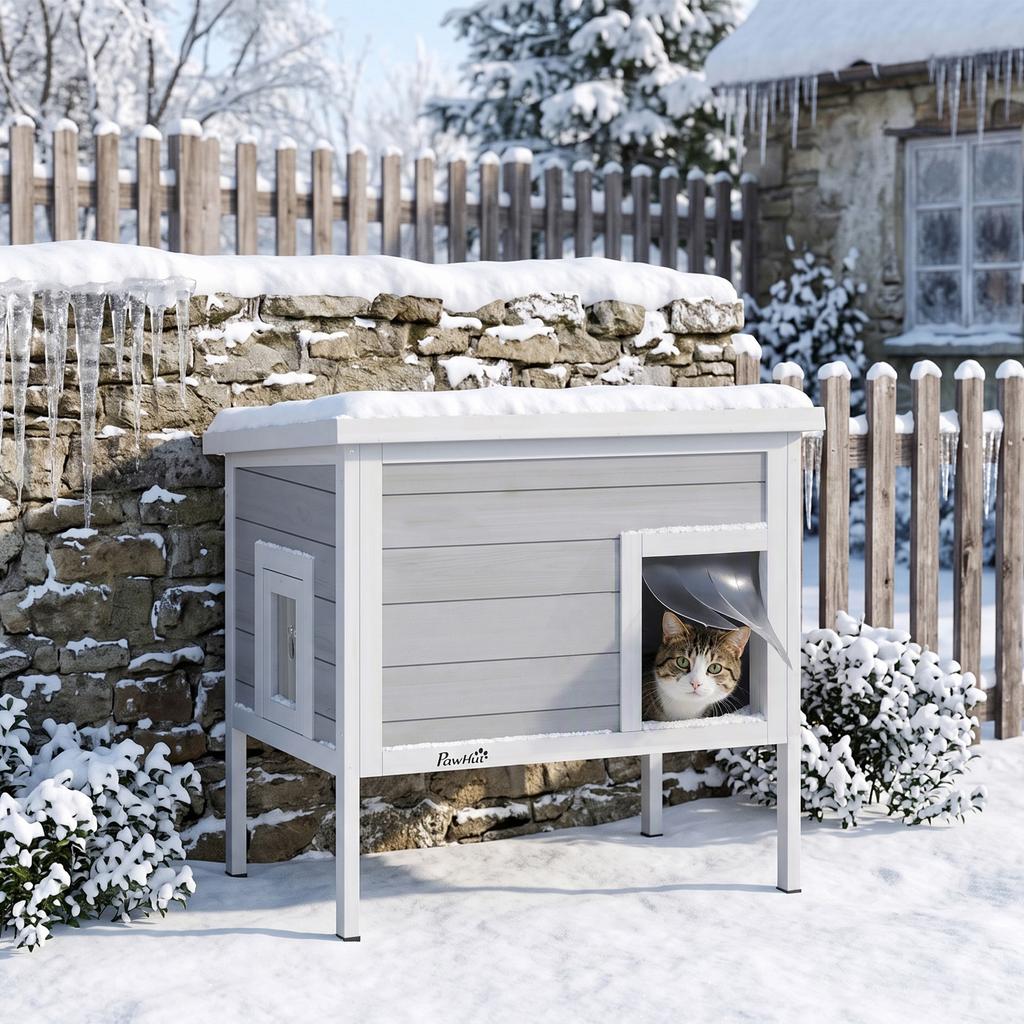 Outdoor Cat House, Insulated Cat Shelter with Insulated Liner, Waterproof Asphalt Roof, Escape Door, Opening Top