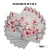 4/6pcs Retro Pink Cherry Blossoms Placemats Table Mats, 12x18in Heat-Resistant Table Place Mats, Decorative Washable Table Placemats