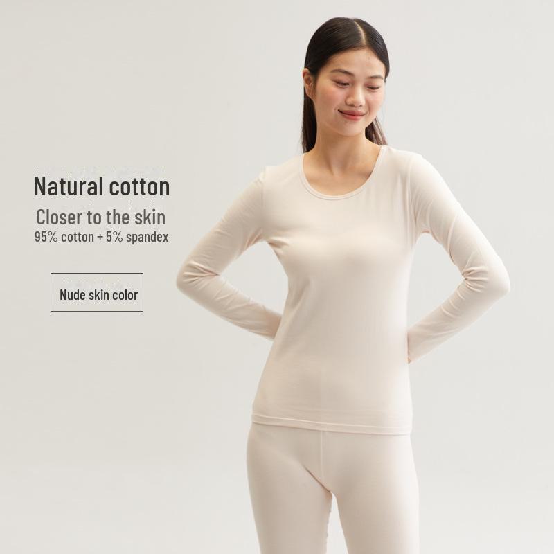 Men's and Women's Skin-Friendly Thermal Underwear Suit - Pure Cotton, Solid Color, Thin Design, Antibacterial, Large Sizes, Autumn/Winter Wear