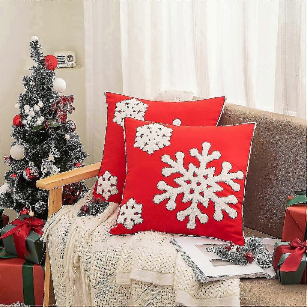 18x18,Cotton Christmas Blessing Throw Pillow Cover for Bed Sofa Cushion Car Snowflake Embroideried Pillowcases
