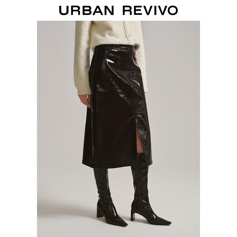 UR Modern PU Slit Midi Skirt
