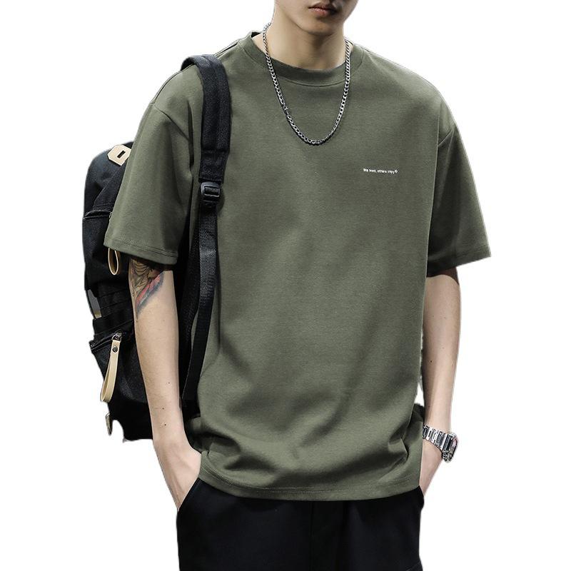 Heavy Duty Short Sleeved T-shirt for Men Summer New Style American Pure Cotton Trendy Brand Base White Loose Half Sleeved T-shirt