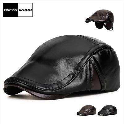Boina con visera de cuero sintético resistente al frío y cálido para otoño e invierno para hombre, para exteriores, a prueba de viento, con protección para las orejas