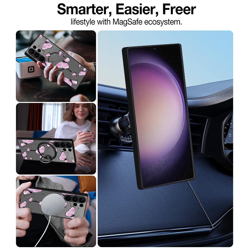 Butterfly Flowers Pattern Magnetic Phone Case For Samsung Galaxy S26 S25 S24 S23 S22 Ultra Plus S25 S24 S23 FE TPU PC Back Cover