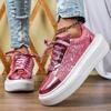 Damen Plateauschuhe Mode Pailletten klobige Schuhe PU-Leder Freizeit-Sneaker runde Zehenpartie Laufschuhe Tägliche vielseitige Schuhe