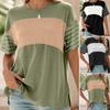 Women T-shirt Round Neck Short Sleeve Color Block Tee Shirt Loose Fit