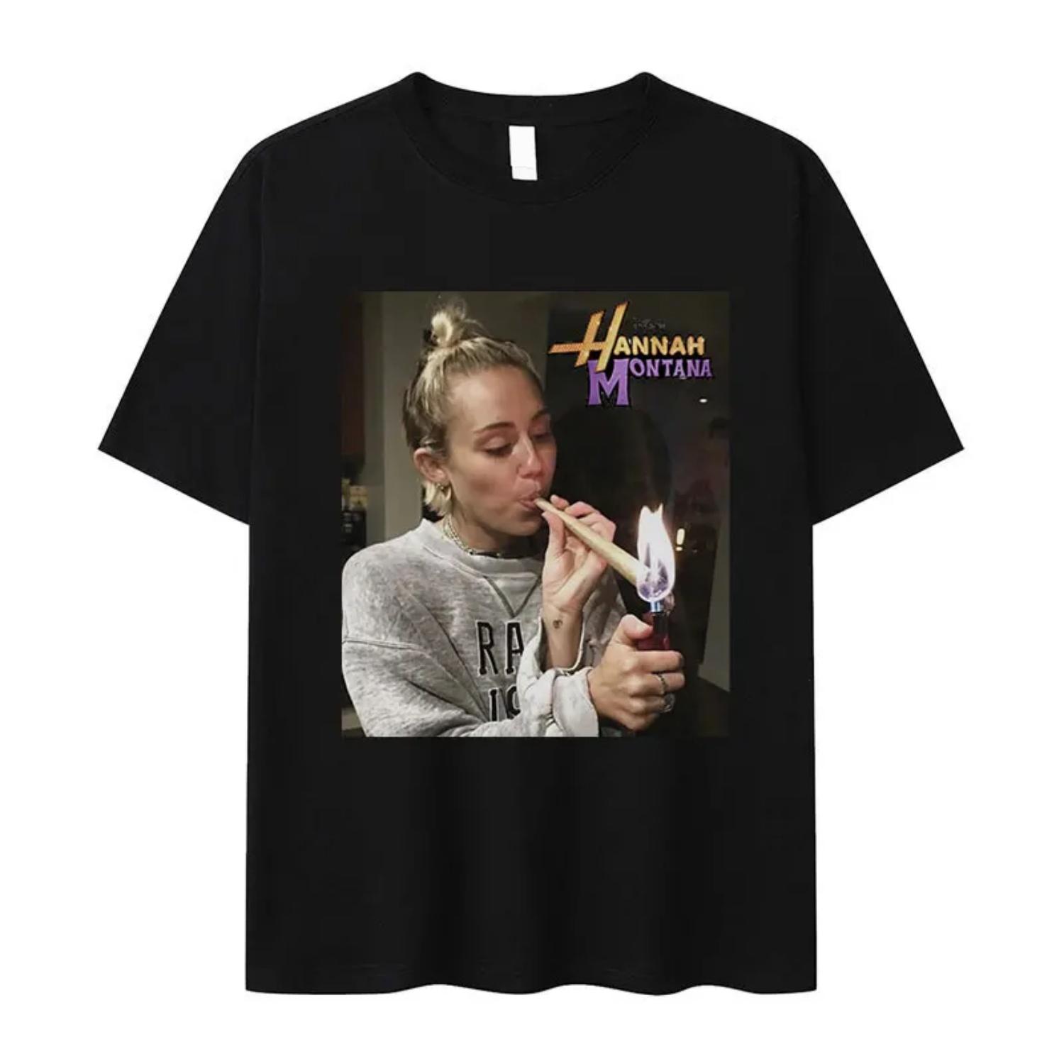 

2026 Spring_Summer_ Miley Cyrus Interesting Smoking Style; Hannah Montana s Retro Women s Cotton T-shirts S чёрный