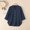 ZANZEA Women Casual V-Neck Solid Color Loose 3/4 Sleeve Cotton Blouse