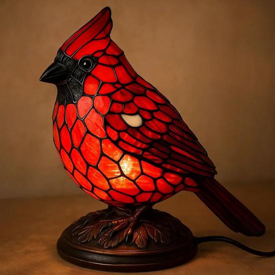 Cardinals Table Lamp Resin Red Bird Night Light for Bedside Living Room Christmas Decor