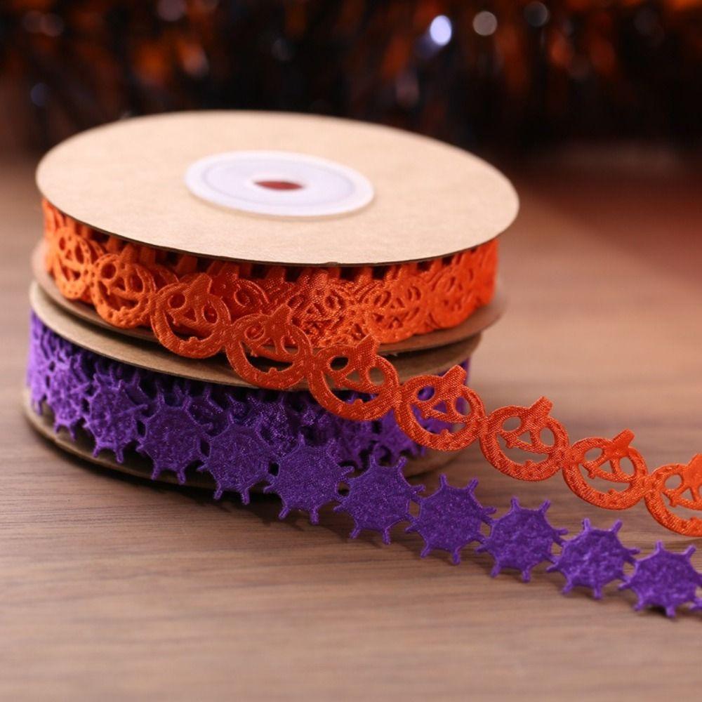 Embossed Design Halloween Ribbon 10m Length Handmade Pumpkin Ribbon DIY Ribbon Polyester Material Ghost Ribbon Gift Wrapping