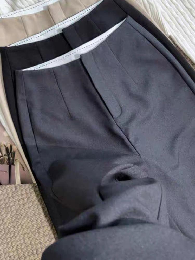 2026 Autumn Grey Commuter Suit Pants for Women - Slimming, Versatile, and Stylish Straight-Leg Design