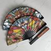 Chinese Style Folding Fan with Trendy Chinese Phrases, Traditional Fan for Students, Silk Cloth Plastic Folding Fan, Portable Summer Folding Fan