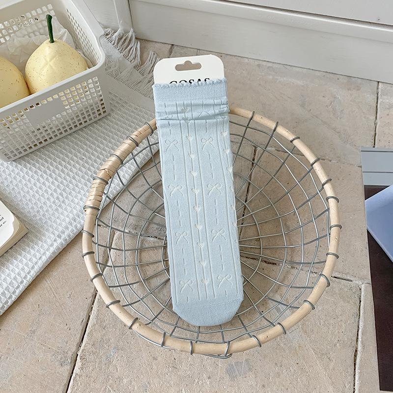 

Женские летние тонкие сетчатые полые носки-трубы без косточек с бантом и кружевом 1 pair