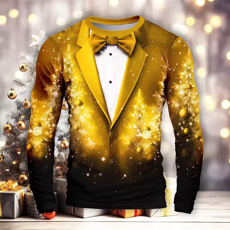 Jule Snøkrystall Mønster Dress 3D Print T-skjorte Menn Kvinner Langermet O-hals T-skjorter Oversized Harajuku Tees Topp Herre Klær