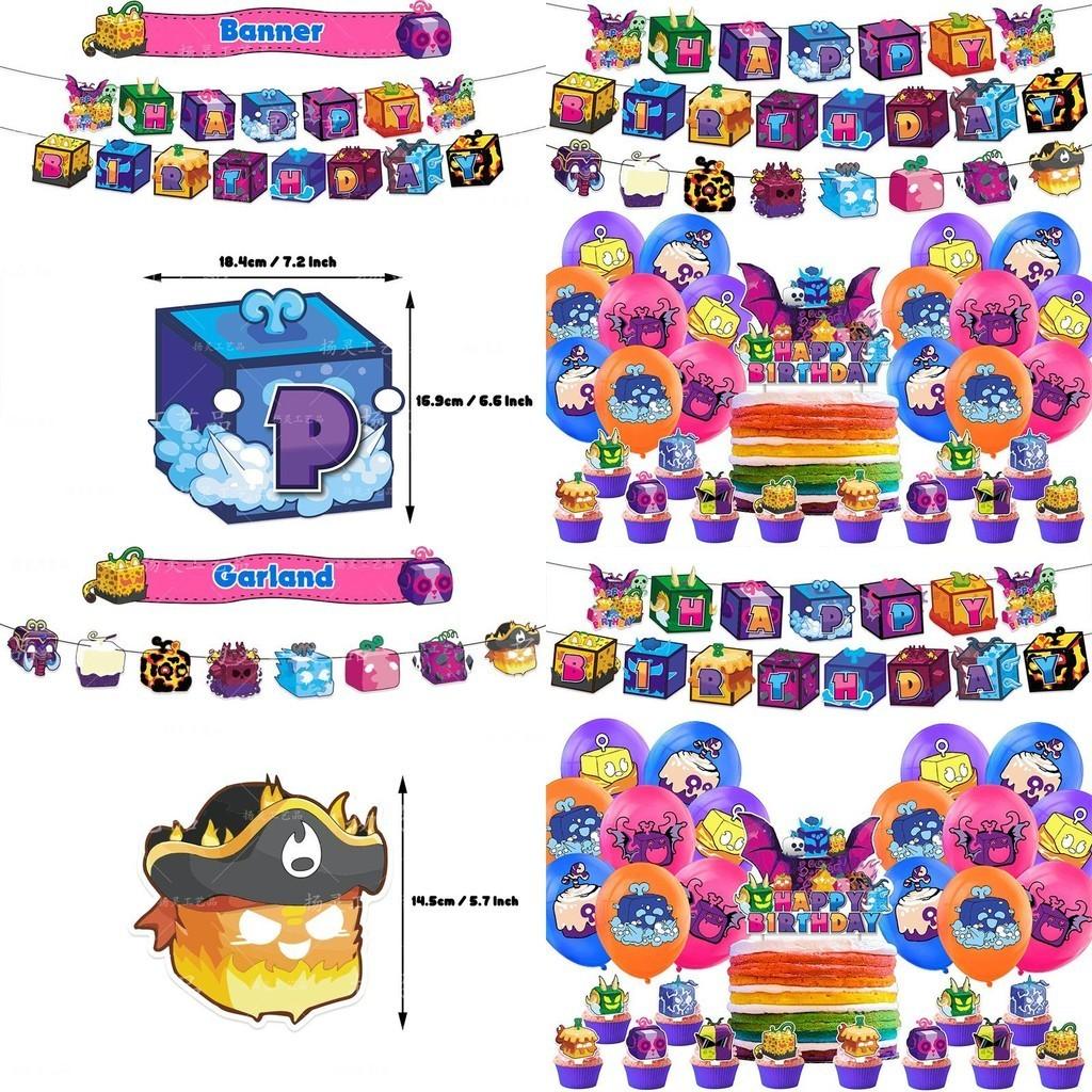 Blox Fruits Birthday Party Decor Game Box Set Paper Craft Printing Size Blox Fruits Set A 1 Flag 16 Balloons Blue 4 Orange 4 Purple 4 Magenta) 1