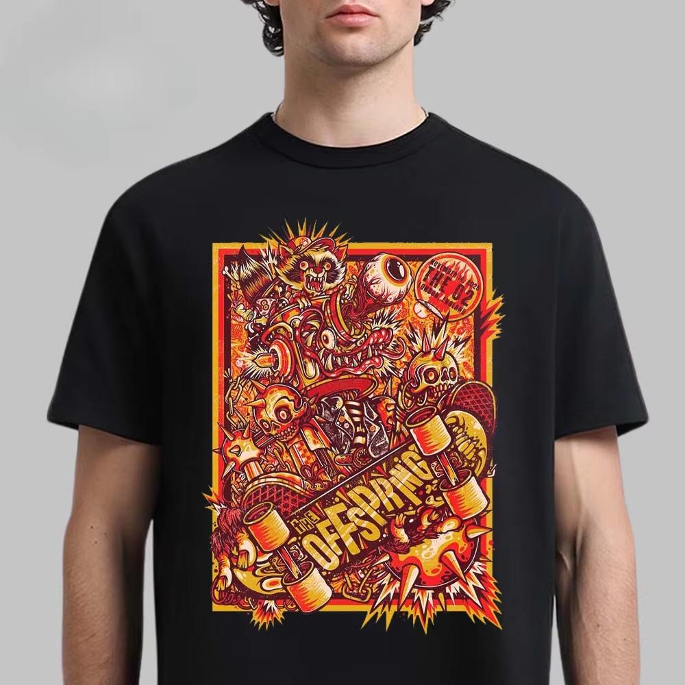 The Offspring Burning Bridge Skull Print Tee Classic Punk Rock Band Streetwear Casual Unisex Top For Fans