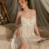 Women’s Solid Sling Ice Silk Nightgown Summer Lightweight Front Bow Tie Loose Sexy Home Dress Breathable Soft Comfortable Elegant Pajamas