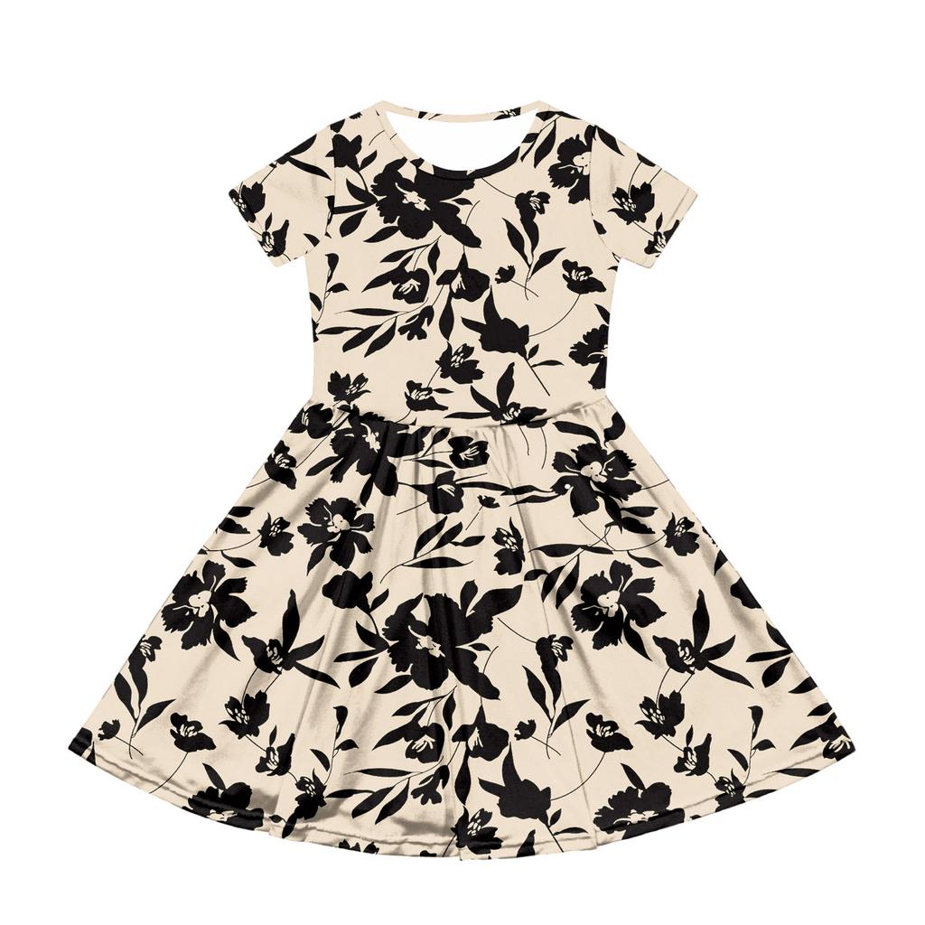 Girl Summer Dress Color & Print Short Sleeve Dress With Pocket Casual Dress Shorts Sleeve Party Dress Easter Day