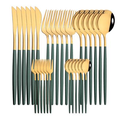 Grün Gold Besteck Set Spiegel Dinnenrware Set Edelstahl Besteck Abendessen Messer Gabel Löffel Geschirr für Home Service für 6