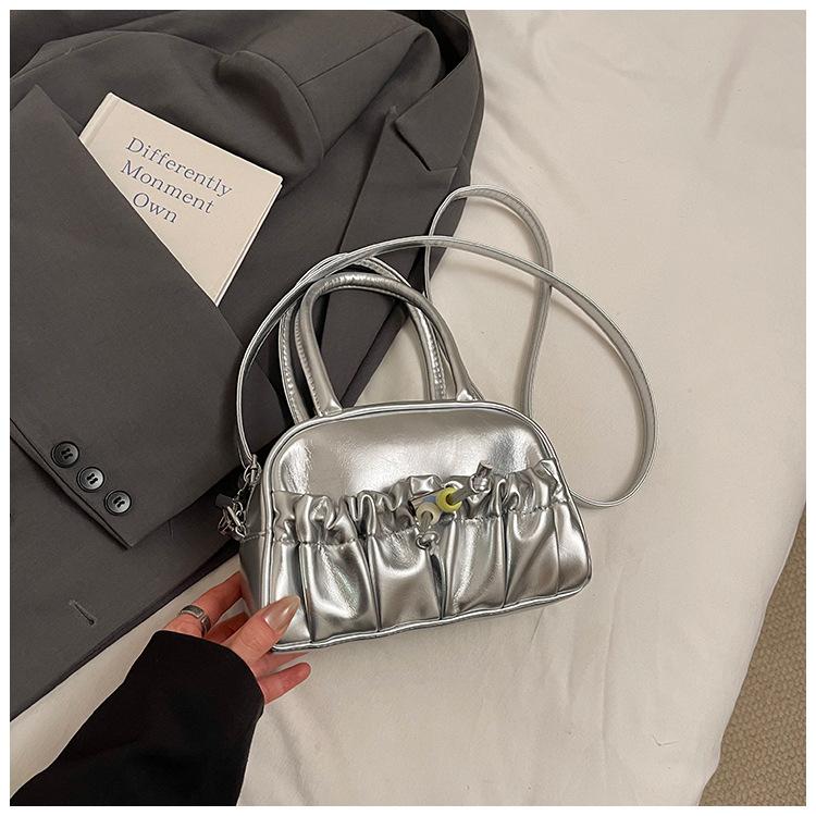 Niche Pleated Portable Bowling Bag Women's New Trendy Spring Fashion Pillow Bag Messenger Bag Trendy